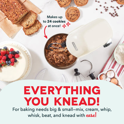 DASH Tilt-Head 3.5qt Stand Mixer 12 Speeds with Paddle, Dough Hook, and Whisk Attaachments - Cream