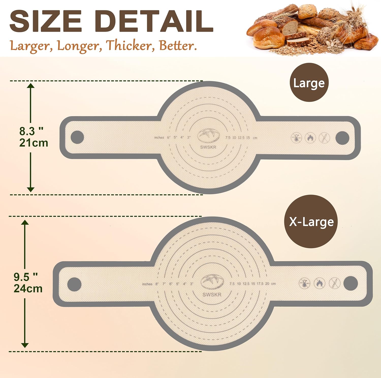 Silicone Bread Sling for Dutch Oven, 2 Pcs Non-Stick & no objectional odor Bread Baking Mat Set, antislip Reusable Bread Sling with Long Handle to Transfer Sourdough, large, Gray