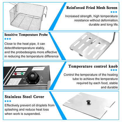 XYJBHB Electric Deep Fryer, 20.72 QT Commercial Deep Fryer with Temperature Control and Removable Frying Basket and Easy to Clean Stainless Steel Body, Silver for Commercial and Domestic Kitchens