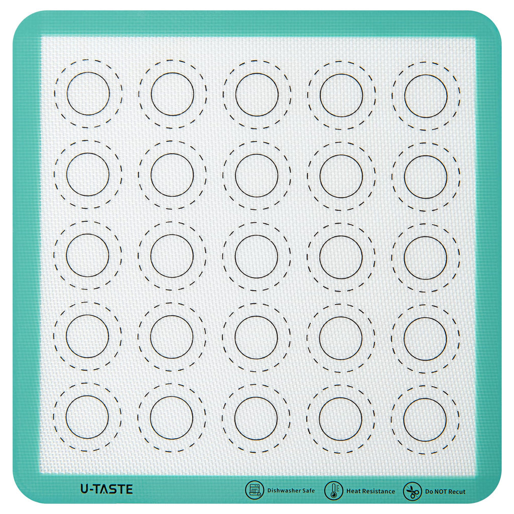 U-Taste 446ºF Heat Resistant Macaron Silicone Baking Mat, Non Stick Reusable Cookies Pastry Sheet Liner with Edge Enhancement Circle Measurement (Half/Jelly Roll/Quarter Sheets Size, Aqua Sky)