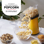 Elite Gourmet Fast Hot Air Popcorn Popper, 1300 W elektryczny popcorn Maker z miarką i tacką do topienia masła, bezolejowy, idealny na domowe przyjęcia dla dzieci, bezpieczeństwo zatwierdzone przez ETL, 4 kwarty, żółty
