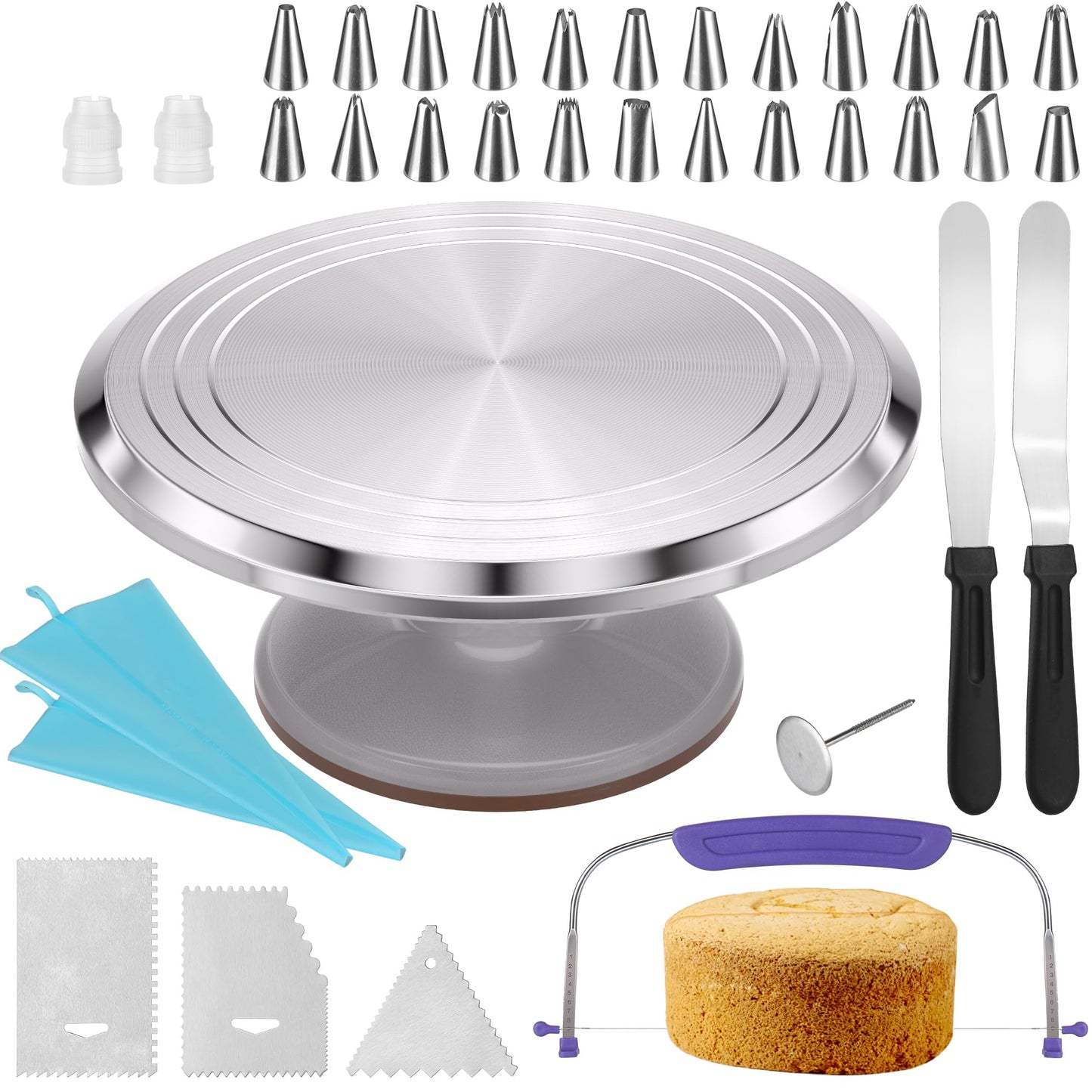 12 Inch Round Aluminum Revolving Cake Decorating Stand,Cake Turntable, Rotating Cake Stand,for Cake,Pastries and Cake Decorations