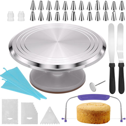 12 Inch Round Aluminum Revolving Cake Decorating Stand,Cake Turntable, Rotating Cake Stand,for Cake,Pastries and Cake Decorations
