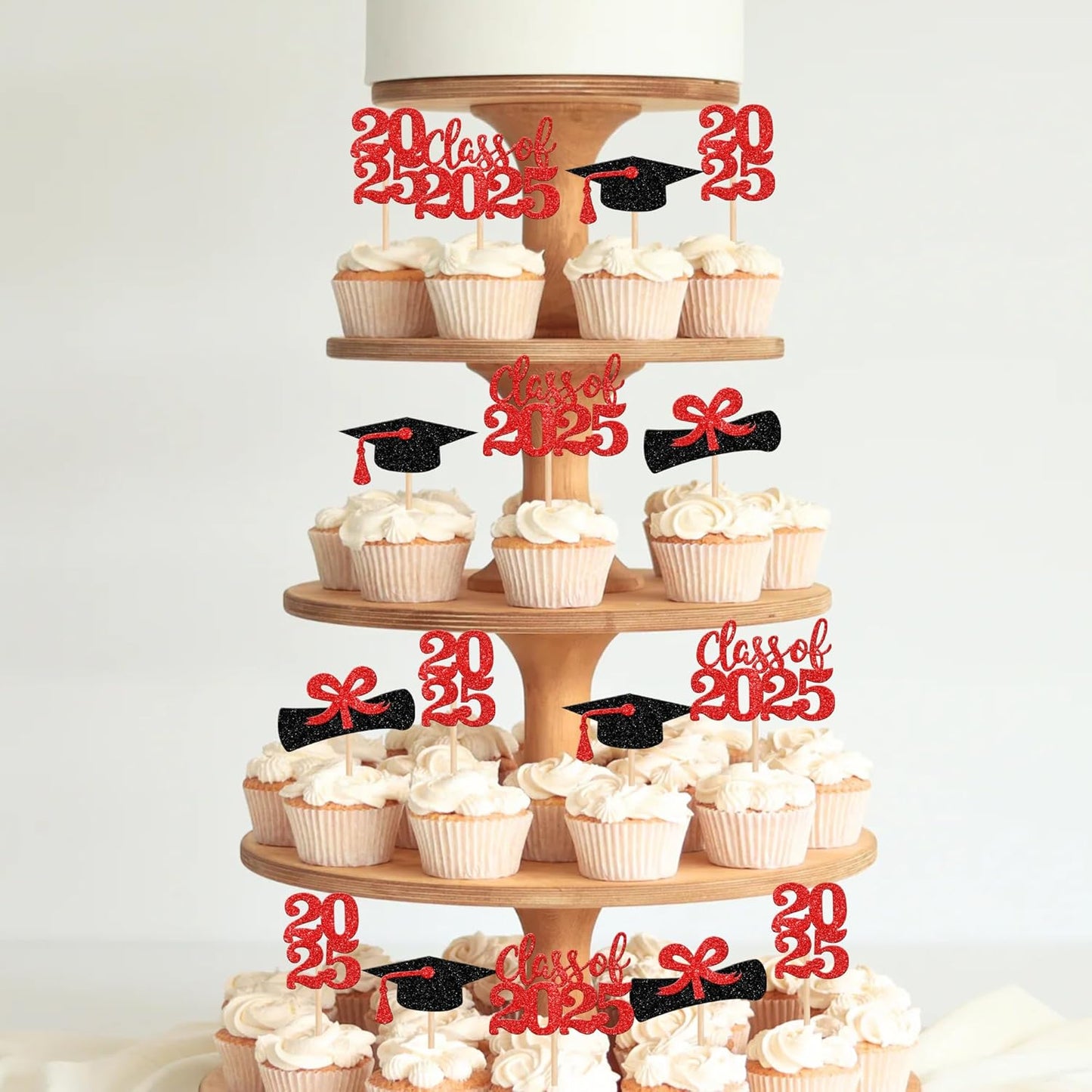 36 PCS 2023 Graduation Theme Cupcake Toppers Glitter Class of 2023 Graduation Cap Diploma Cupcake Picks Party Cake Decorations Supplies Red