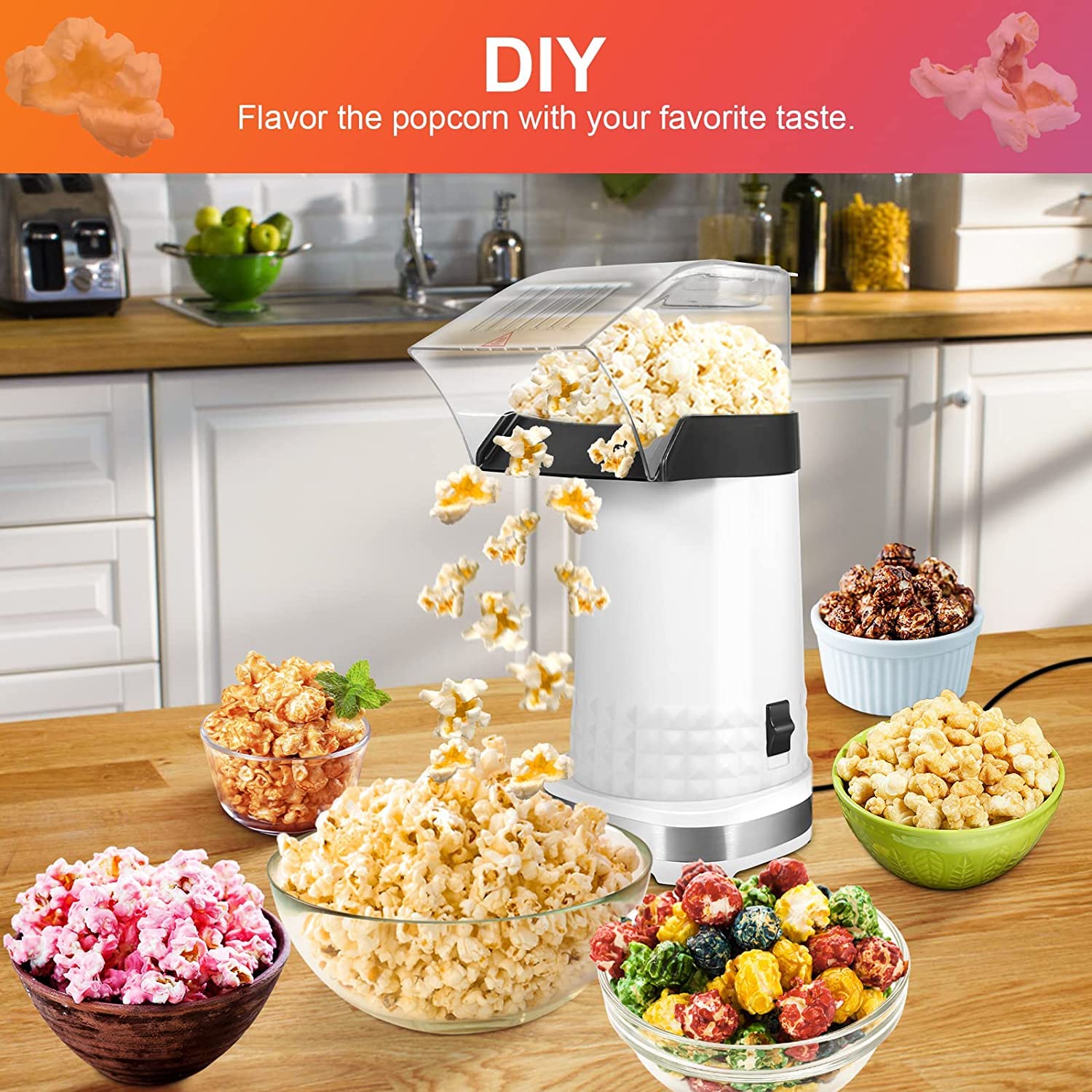 Maszyna do popcornu, maszyna do popcornu Air Popper o dużej wydajności, 4,5 kwarty, 1200 W, 2 minuty szybkiego popcornu, bez oleju, bez BPA, miniaturowa maszyna do popcornu z certyfikatem ETL, maszyny do popcornu do domu