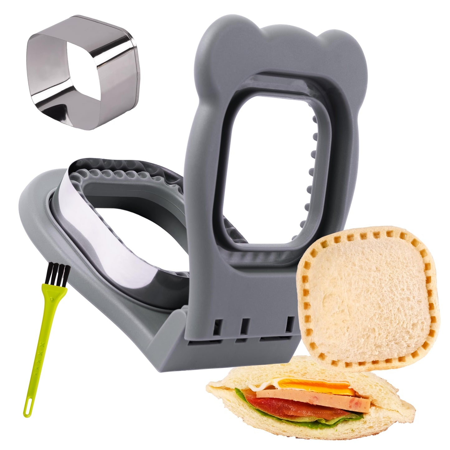 LEPCY Uncrustables Sandwich Maker Sealer Cutter, Crustless Sandwich Cutter, PB&J Uncrustable Maker - Color Grey, Square Shape