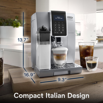 De'Longhi Dinamica LatteCrema Espresso Machine with Automatic Milk Frother for Latte, Cappuccino, Built-in Grinder, Silver, ECAM35075SI