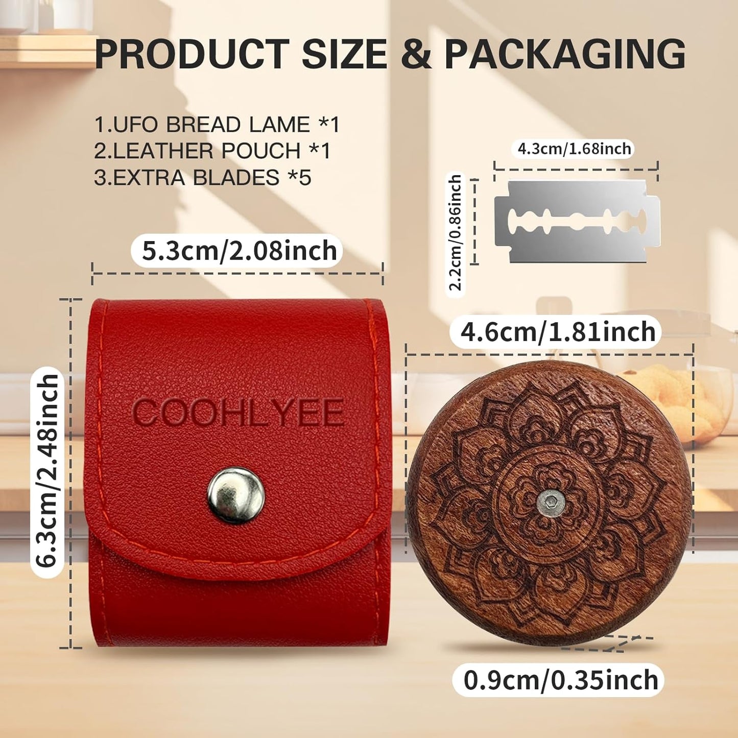 UFO Wooden Bread Lame Slashing Tool, Dough Scoring Knife with 5 Razor Blades and Storage Cover,Sourdough Bread Scoring Tool for Homemade (Lotus patterns)