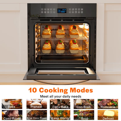 Empava 24" 10 Cooking Functions W/Rotisserie Electric LED Digital Display Touch Control Built-in Convection Single Wall Oven, 24WOC17, Black