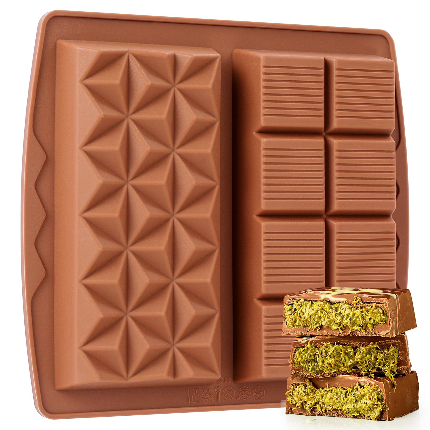 1 Inch Chocolate Bar Mold Deep Dubai Stuffed Chocolate Molds Silicone Large Break Apart Silicone Molds (Mix,2 Pcs）