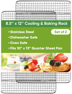 Spring Chef 10" x 15" Stainless Steel Cooling Racks for Baking - Oven Safe - Cookie Racks for Cooling Cookies - Fits Jelly Roll Pan - Perfect for Grilling, Roasting, Cooking, Drying - Set of 2