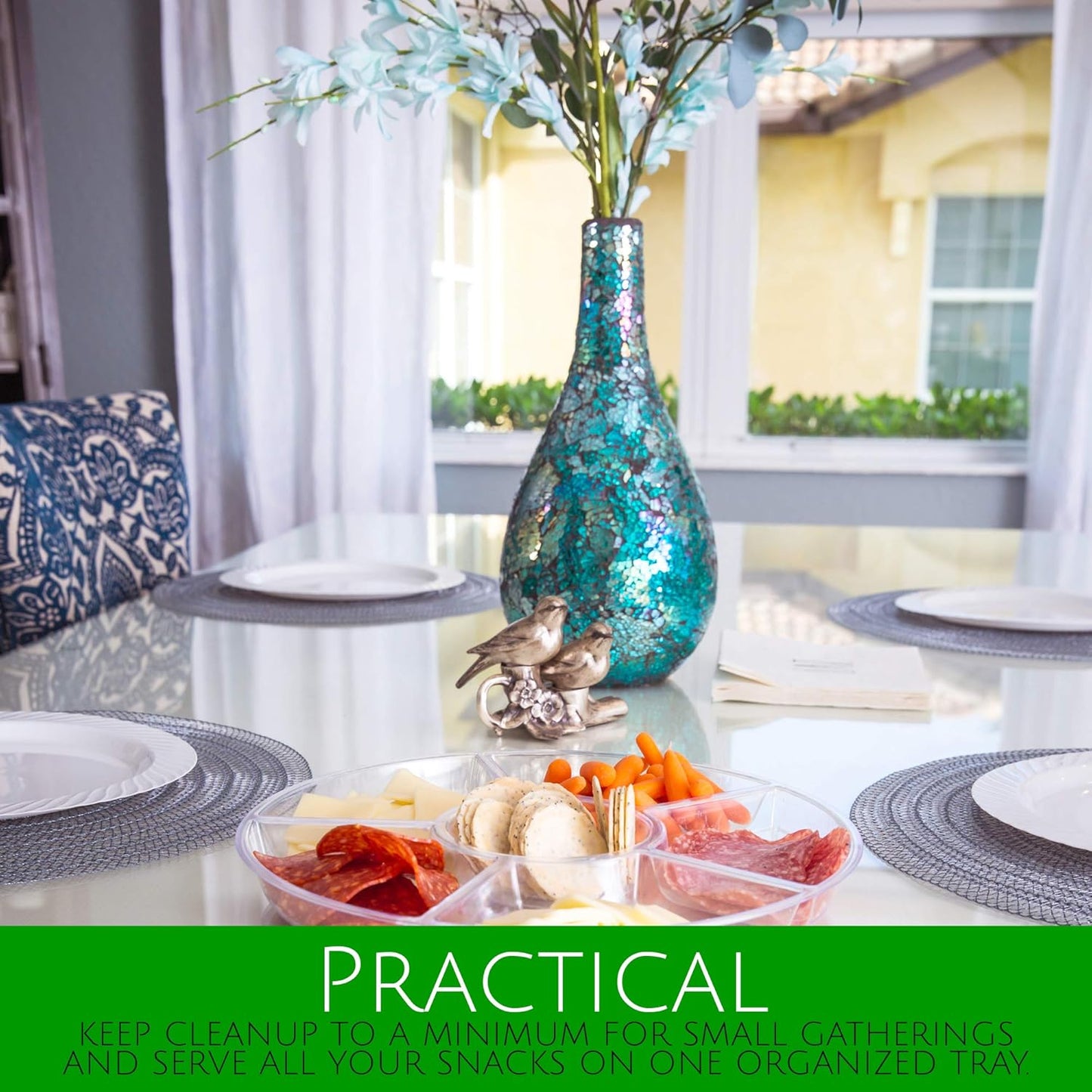 Plasticpro 6 Sectional Round Plastic Serving Tray/Platters Clear Pack of 2