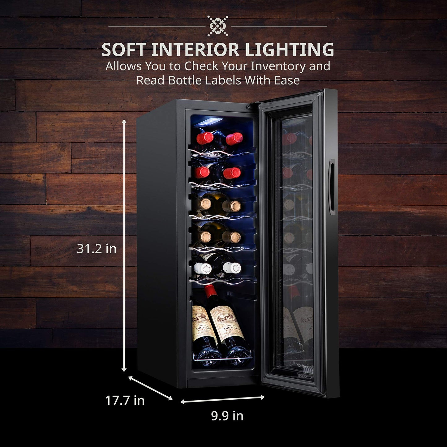 Ivation 12 Bottle Compressor Wine Cooler Refrigerator w/Lock, Large Freestanding Wine Cellar Fridge, 41f-64f Digital Temperature Control Glass Door Black