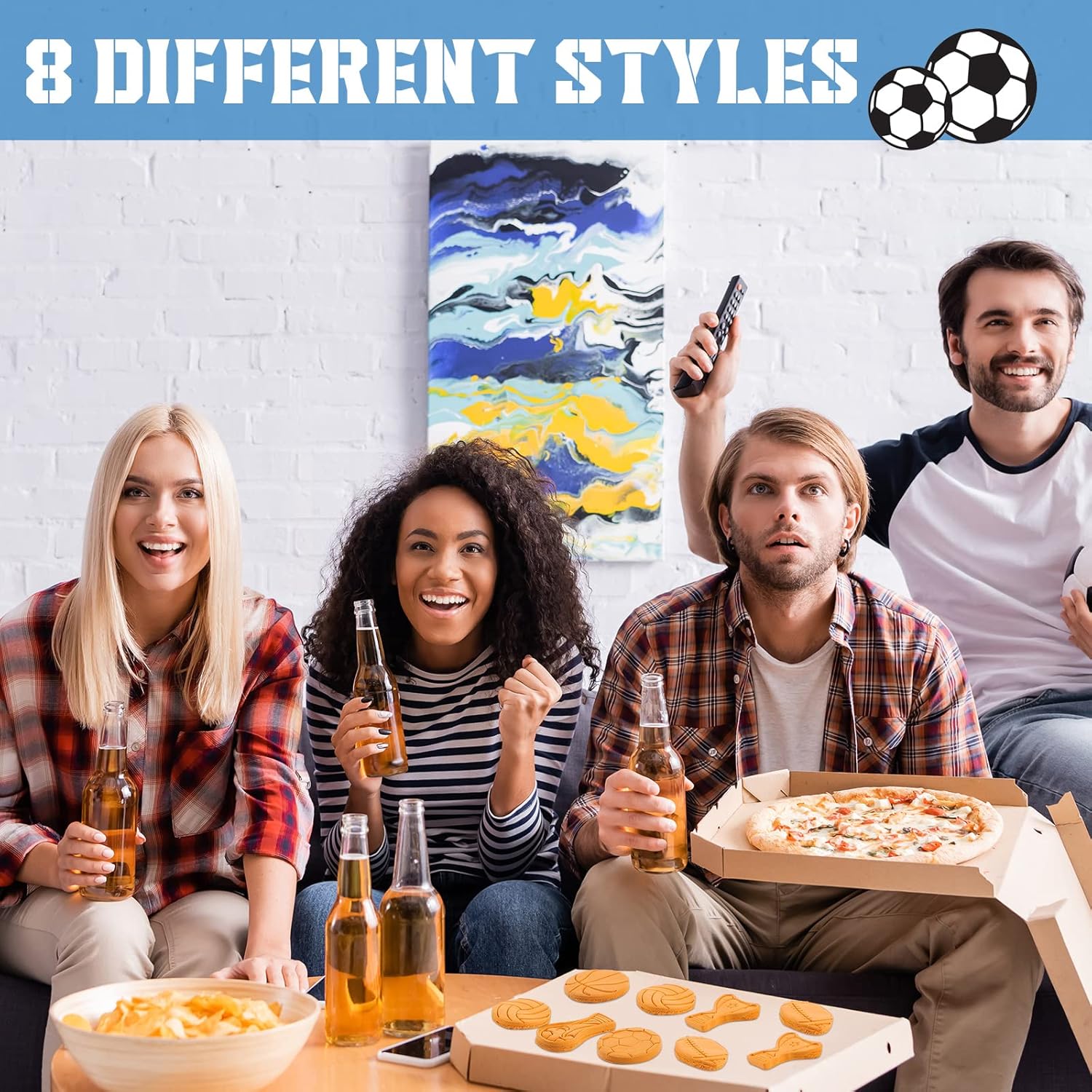 8 Pieces Sport Ball and Birthday Cookie Stamps with Plunger Cutters Set 3D Football Volleyball Soccer Basketball Cake Flower Shape Biscuit Cutter Cookie Stamps for DIY Supplies(Ball Style)