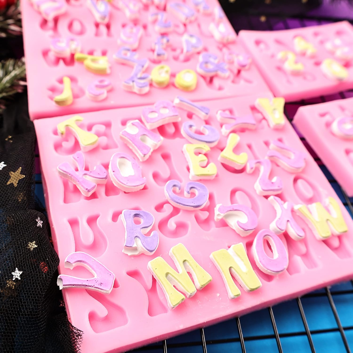 Letters Molds and Numbers Molds, Silicone Fondant Mold Chocolate Molds, 0-9 Number and 26 Letters Silicone Molds for Baking Desserts and Cake Decoration (4 pack)
