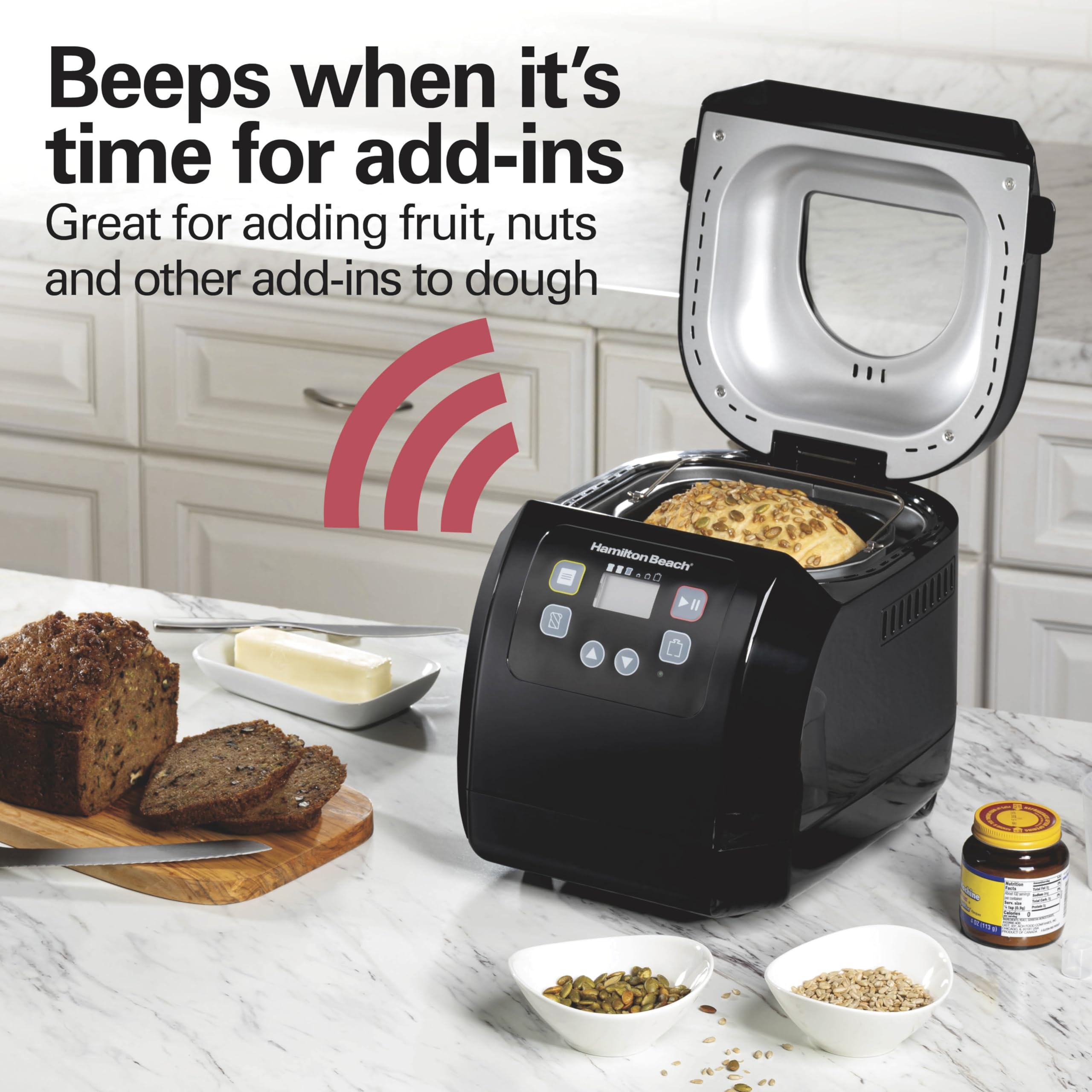 Hamilton Beach Bread Maker Machine, Digital, Programmable, 12 Settings + Gluten Free, Dishwasher Safe PFAS-Free Nonstick Pan + Kneading Paddle, 2 lb Capacity, Black (29982)