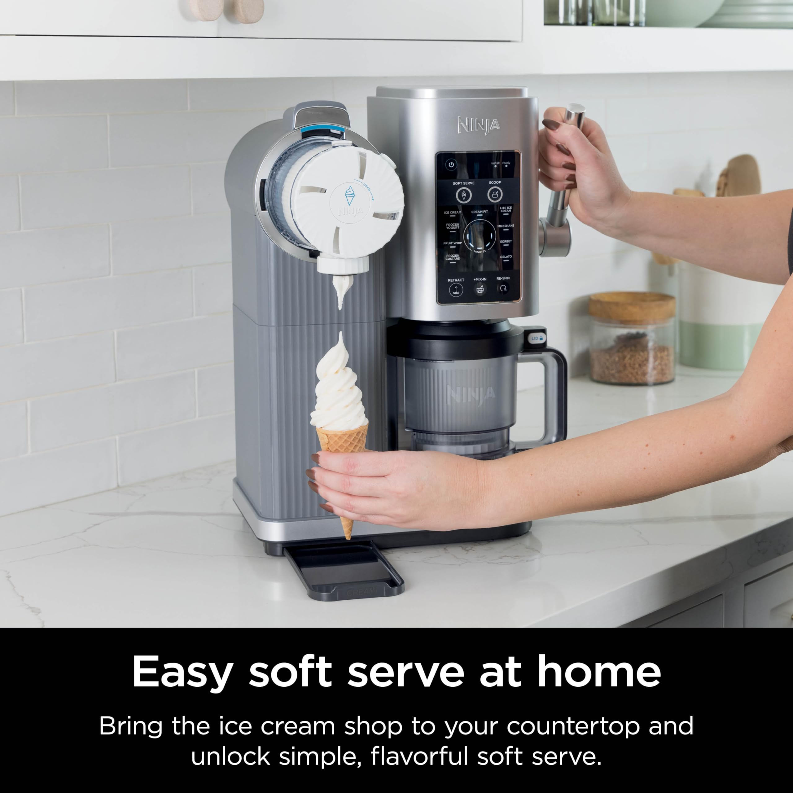 Ninja CREAMi Swirl Ice Cream and Soft Serve Maker, Sorbet, Milkshake, Frozen Yogurt, Low Calories Program & More, 13-in-1, Soft Serve Handle & (2) CREAMi Swirl 16oz Pints, For Kids & ALL ages, NC701