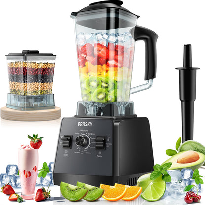 Professional Blender,Smoothies Blenders, PRASKY Max.2400Watts/1000Watts Blender and Grinder Combo 25000RPM Powerful Kitchen Blender 68oz BPA Free 2 Containers Countertop Blenders Ice Crushing, Juice