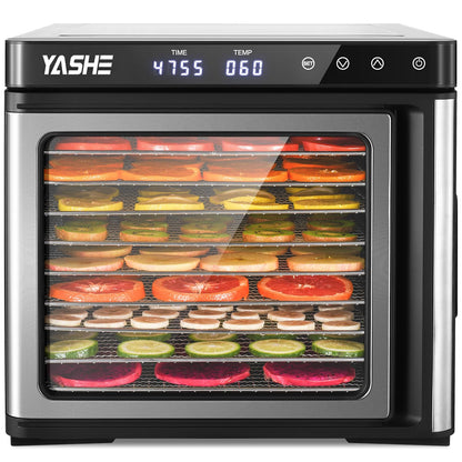 YASHE Food Dehydrator Machine, 9-Tray Stainless Steel Jerky Dehydrator, 1000W Food Dryer with Adjustable Timer & Temperature, Recipes Included for Meat, Fruits, and Herbs