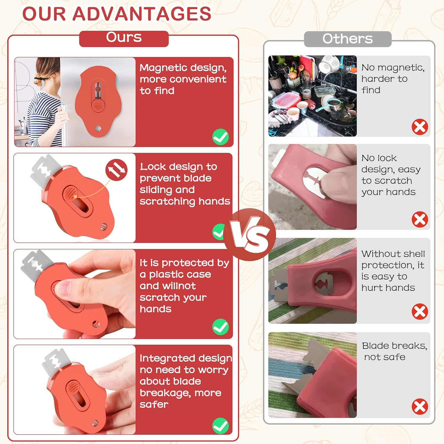 Magnetic Bread Lame Dough Scoring Tool, Professional Sourdough Scoring Tool for Sourdough Bread Baking, Bread Making Knife, Extractable Bread Scoring Tool with 5 Razor Blades&Scoring Patterns Booklet