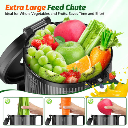 Cold Press Juicer, Masticating Juicer with 5.4" Wide Feed Chute, 350w Slow Juicer Machines Fit Whole Vegetables and Fruits,Juice Extractor Machine with High Juice Yield, Easy to Clean(Black)