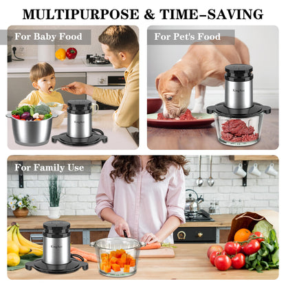 KingAcc Food Processor, 500W Powerful Electric Meat Grinder Chopper With 2 Bowls (8 Cup+8 Cup), 2 Sets Blades Mini Meat Mincer For home kitchen Use Vegetable,Garlic,Onion,Fruit,Baby Food