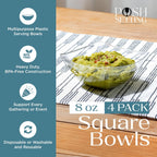 Posh Setting - Clear Plastic Serving Bowls for Party (8oz - 4 Pack) Square, Disposable, Salad & Fruit Bowls for Party Table, Candy Containers for Candy Buffet