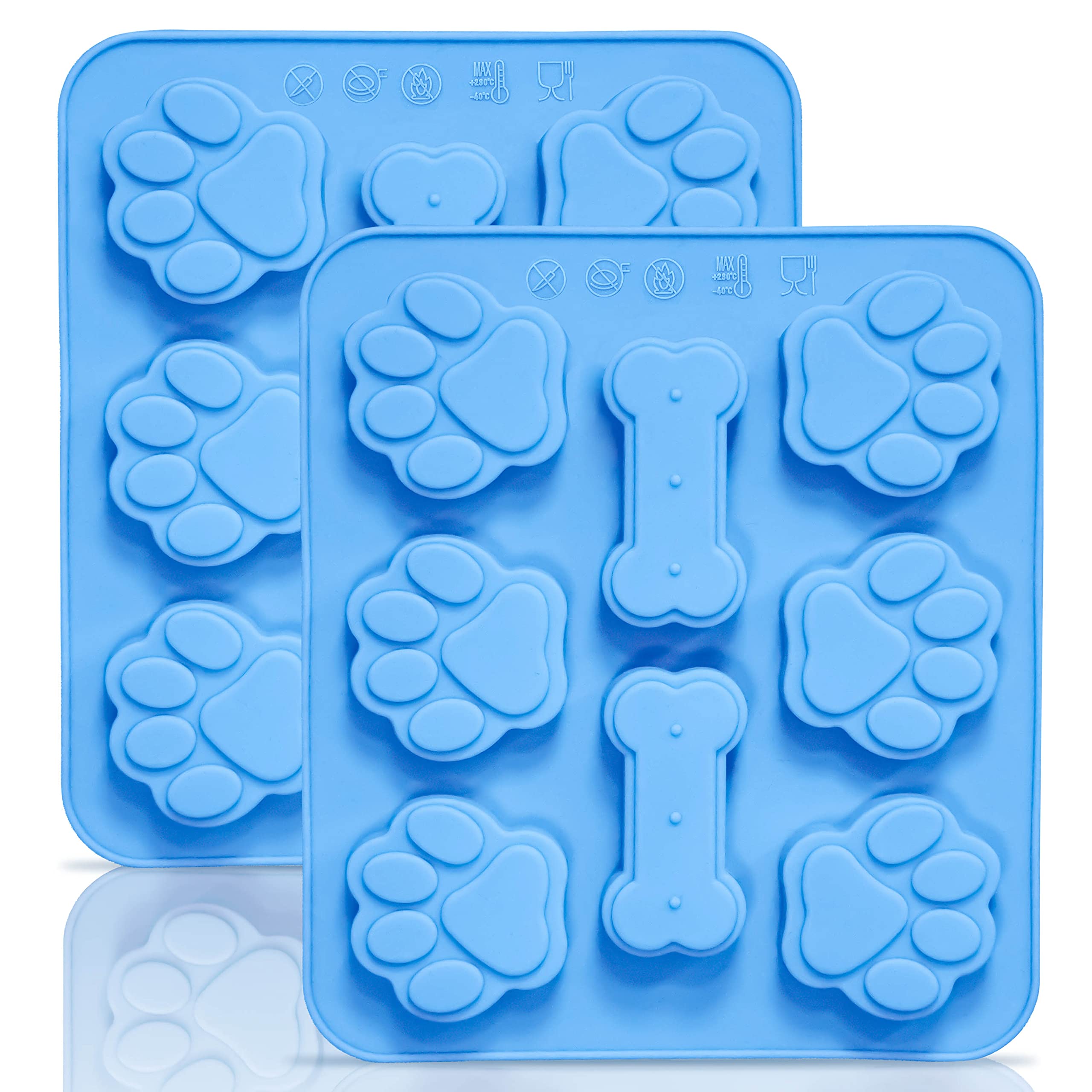 Anaeat Reusable Silicone Molds with Puppy Dog Paw and Bone Shaped, Flexible & Non-Stick Ice Cube Tray, Candy and Chocolate Making Mold for Homemade Baking Dog Treats, Jelly, Biscuit & Cupcake (2 Pack)