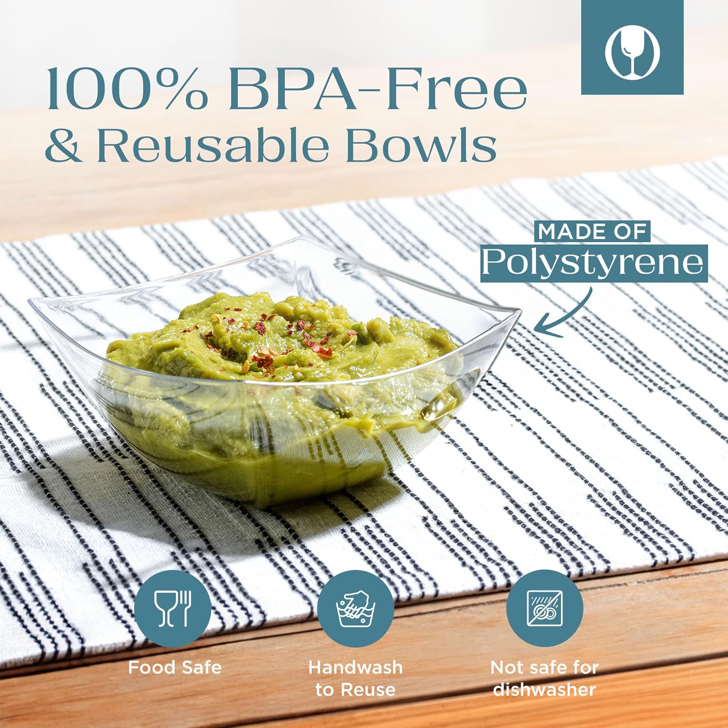 Posh Setting - Clear Plastic Serving Bowls for Party (8oz - 4 Pack) Square, Disposable, Salad & Fruit Bowls for Party Table, Candy Containers for Candy Buffet