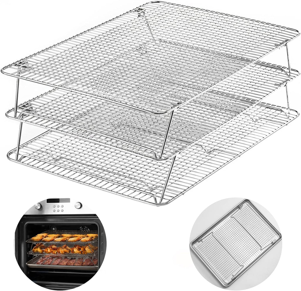 Hiware Stainless Steel Stackable Cooling Rack for Baking, 3 Tier 12”x 16.5”,Oven & Dishwasher Salf and Fit Half Sheet,Wire Cooling Racks for Cookie, Pizza, Cake