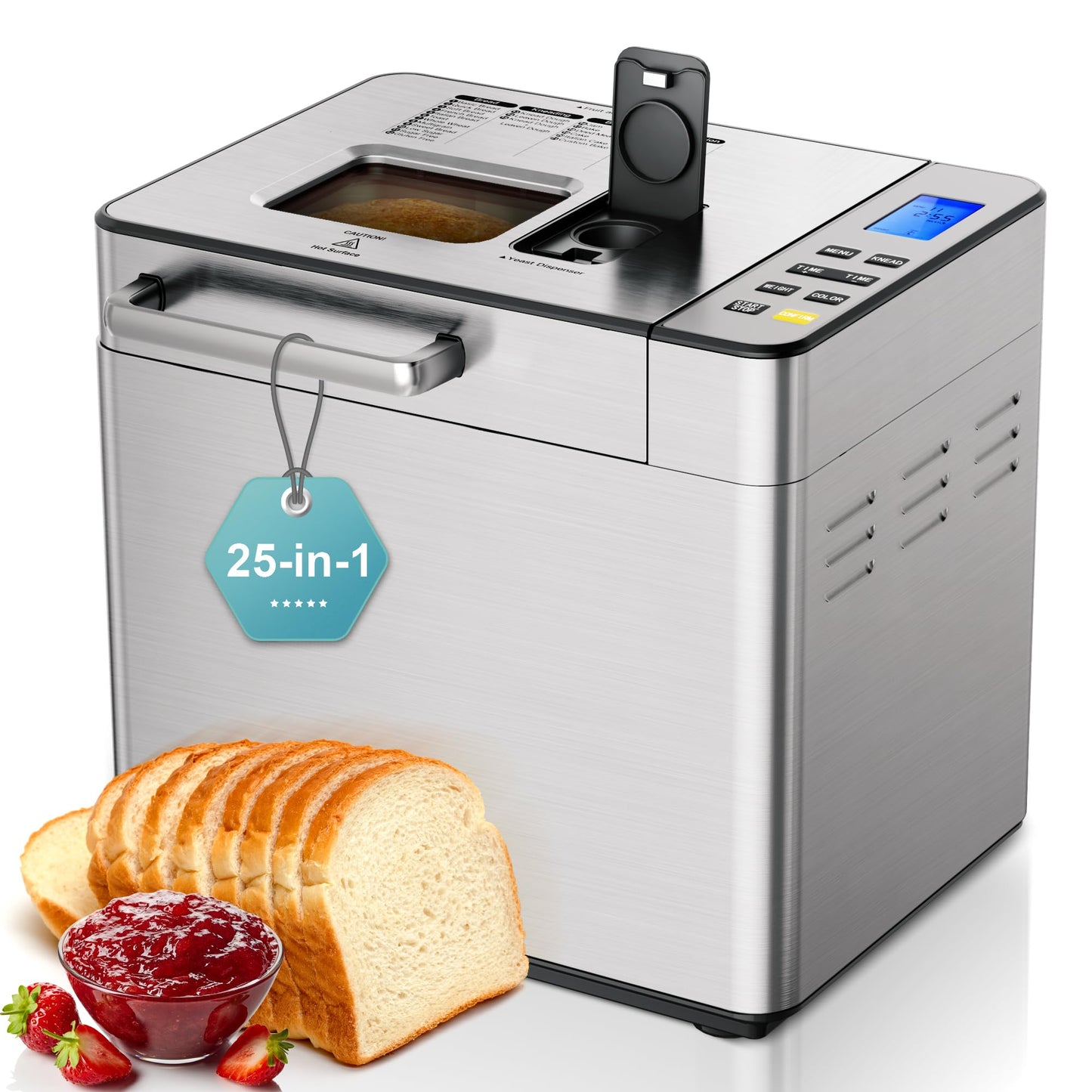 EUHOMY 25-in-1 Bread Maker Machine 2LB Breadmaker, Bread Machines with Nut Dispenser and Yeast Dispenser, 3 Loaf Sizes 3 Crust Colors, Dough Maker with Customized Options, Gluten-Free, Recipe, Gifts