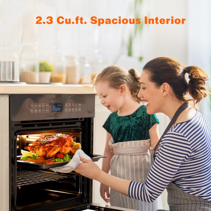 Empava 24" 10 Cooking Functions W/Rotisserie Electric LED Digital Display Touch Control Built-in Convection Single Wall Oven, 24WOC17, Black