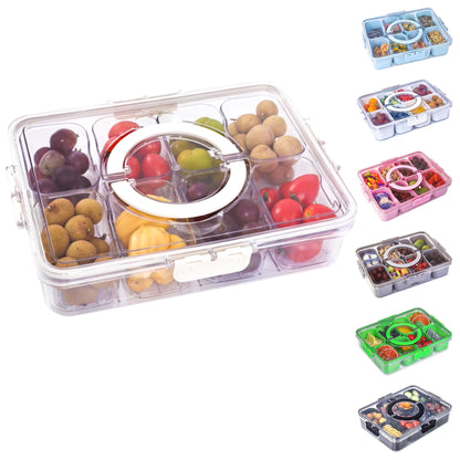 Snackle Box Container with Lid- Travel Charcuterie Box with Handle - Organizer for Candy, Fruit, Nuts, Veggies, Snacks, Beach Essentials, Portable Lunch Box (Pink, Small)