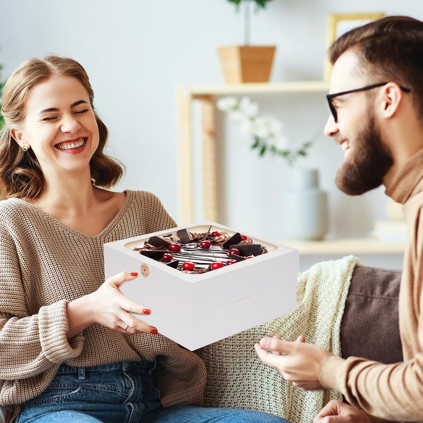 Moretoes 4 Pack Cake Boxes with Window, 10x10x5 Inches White Bakery Containers, 10 Inch White Cake Carrier, Disposable Bakery Boxes for Valentine's Day Mother's Day Cake Cupcake Cookie Pie Pastry