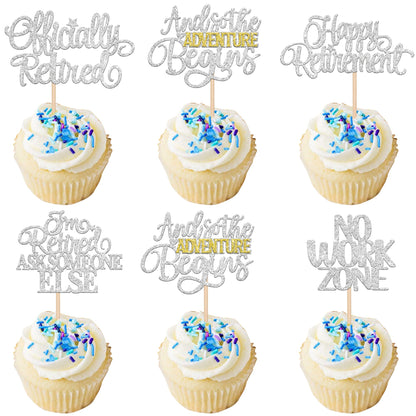 30 PCS Happy Retirement Cupcake Toppers Officially Retired No Work Zone Adventure Begins Cupcake Picks for Retirement Theme Farewell Birthday Party Cake Decorations Supplies Black