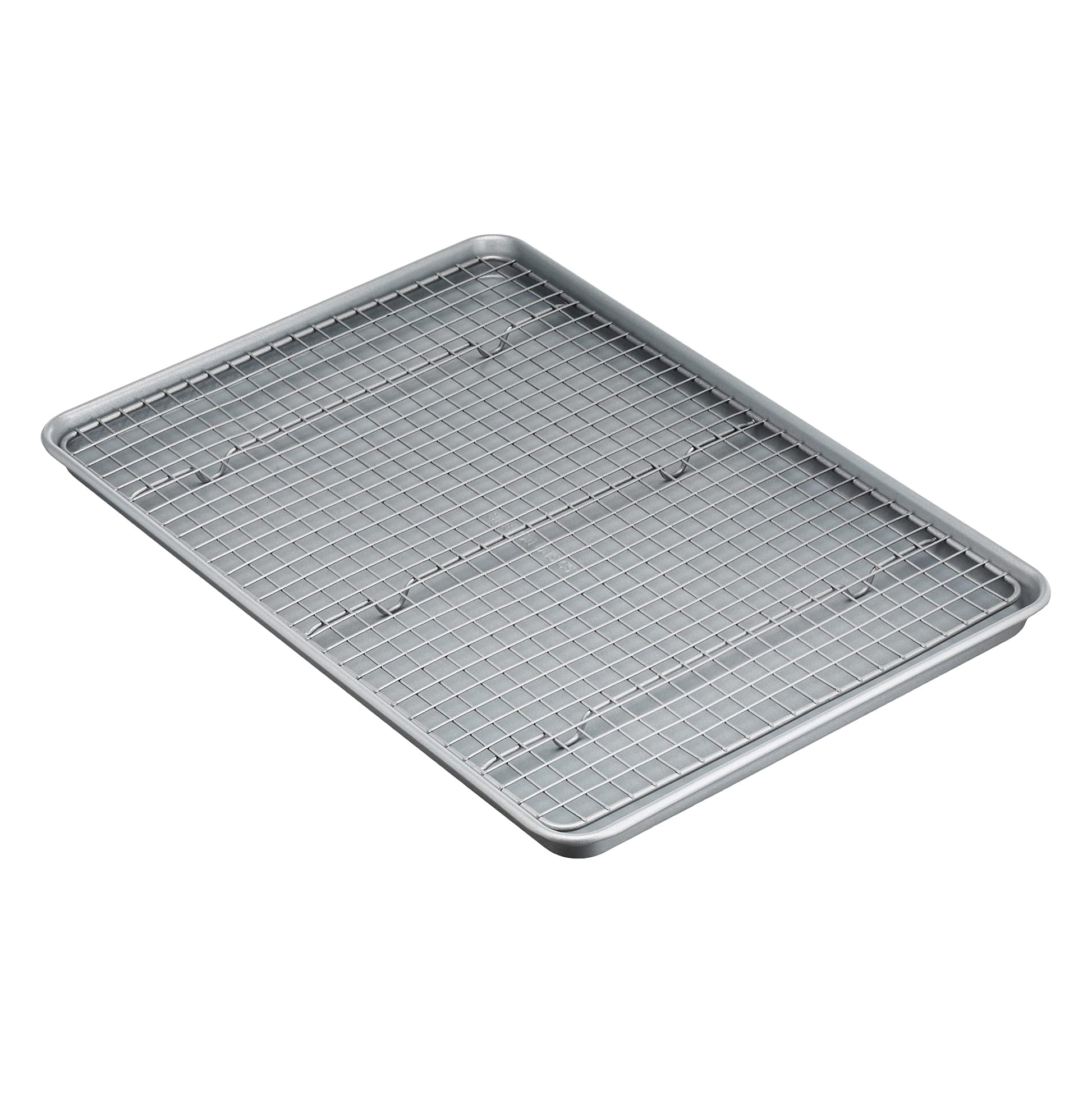 Amazon Basics Ceramic Nonstick Baking Sheets & Cooling Rack Set, Non-Toxic, Half Sheet Size, 2-Pack, Gray