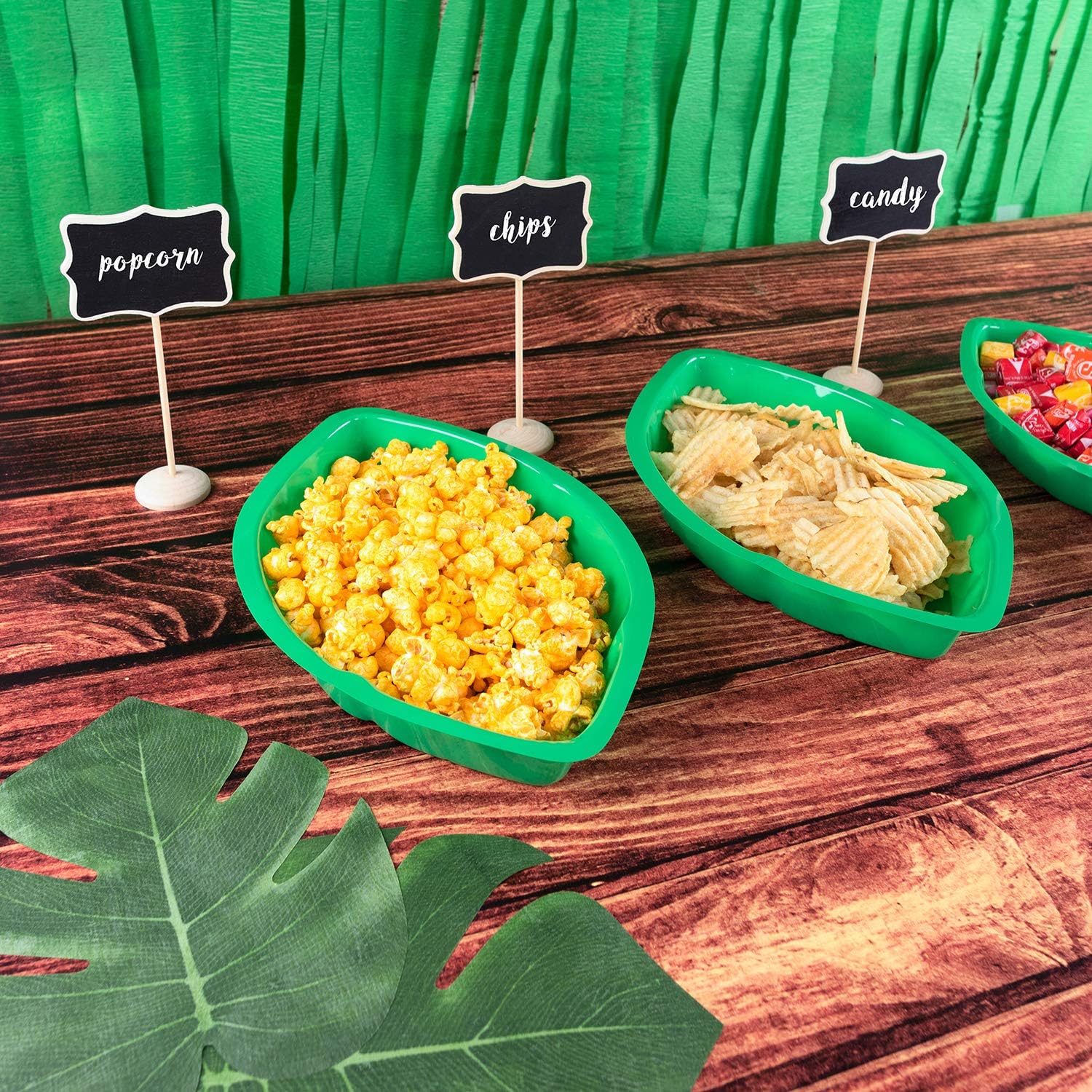 Super Z Outlet Palm Leaf Hawaii Style Food Reusable Snack Tray, Cookies, Chips, Candy Dip for Jungle Island Themed Party Decorations Platter (12 Pack, 11.75" x 8.5" Inches)