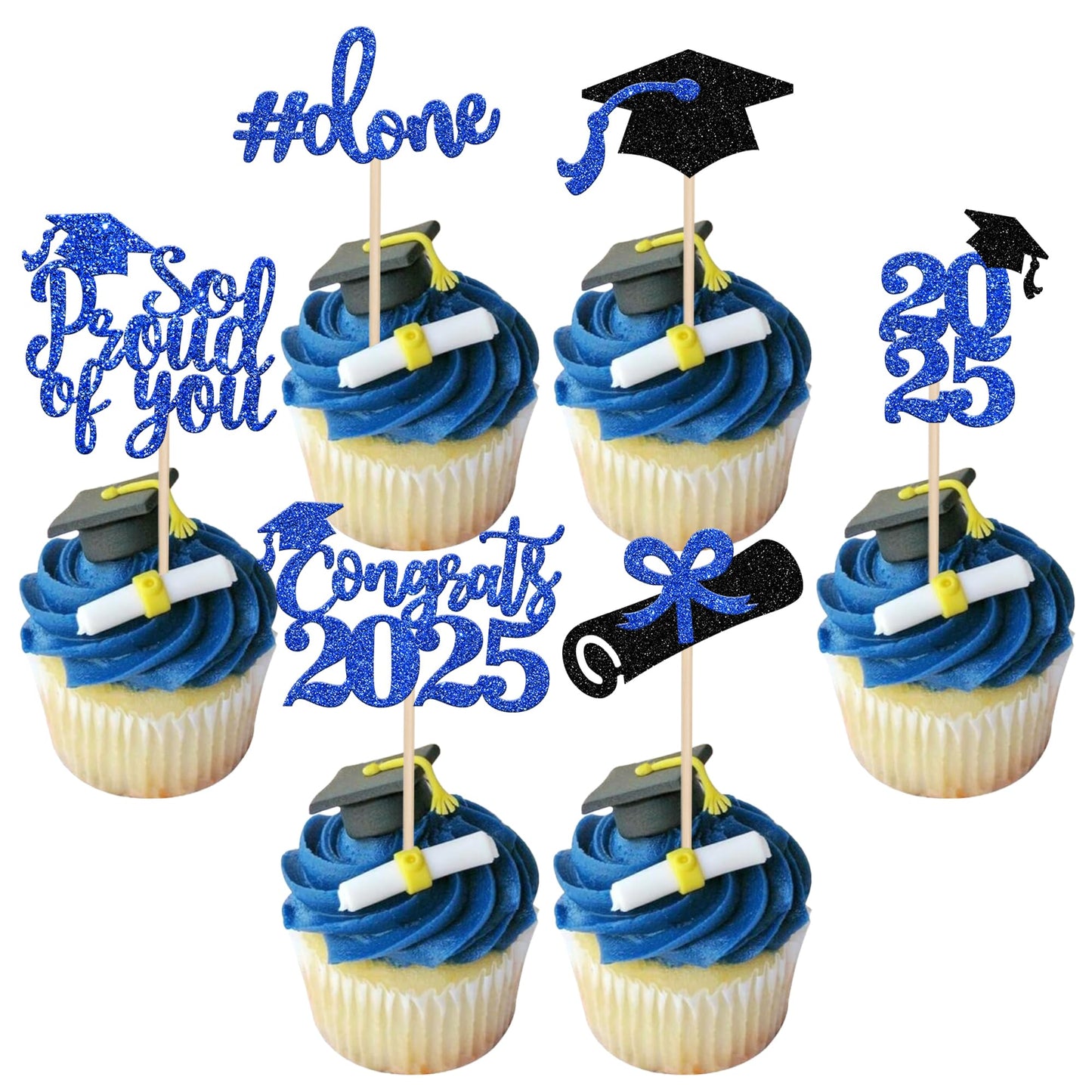 24 PCS 2025 Graduation Cupcake Toppers Glitter Diploma Congrats Grad Cap Cupcake Picks Class of 2025 Cake Decorations for 2025 Graduation Theme Party Supplies Pink
