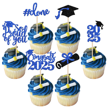 24 PCS 2025 Graduation Cupcake Toppers Glitter Diploma Congrats Grad Cap Cupcake Picks Class of 2025 Cake Decorations for 2025 Graduation Theme Party Supplies Pink
