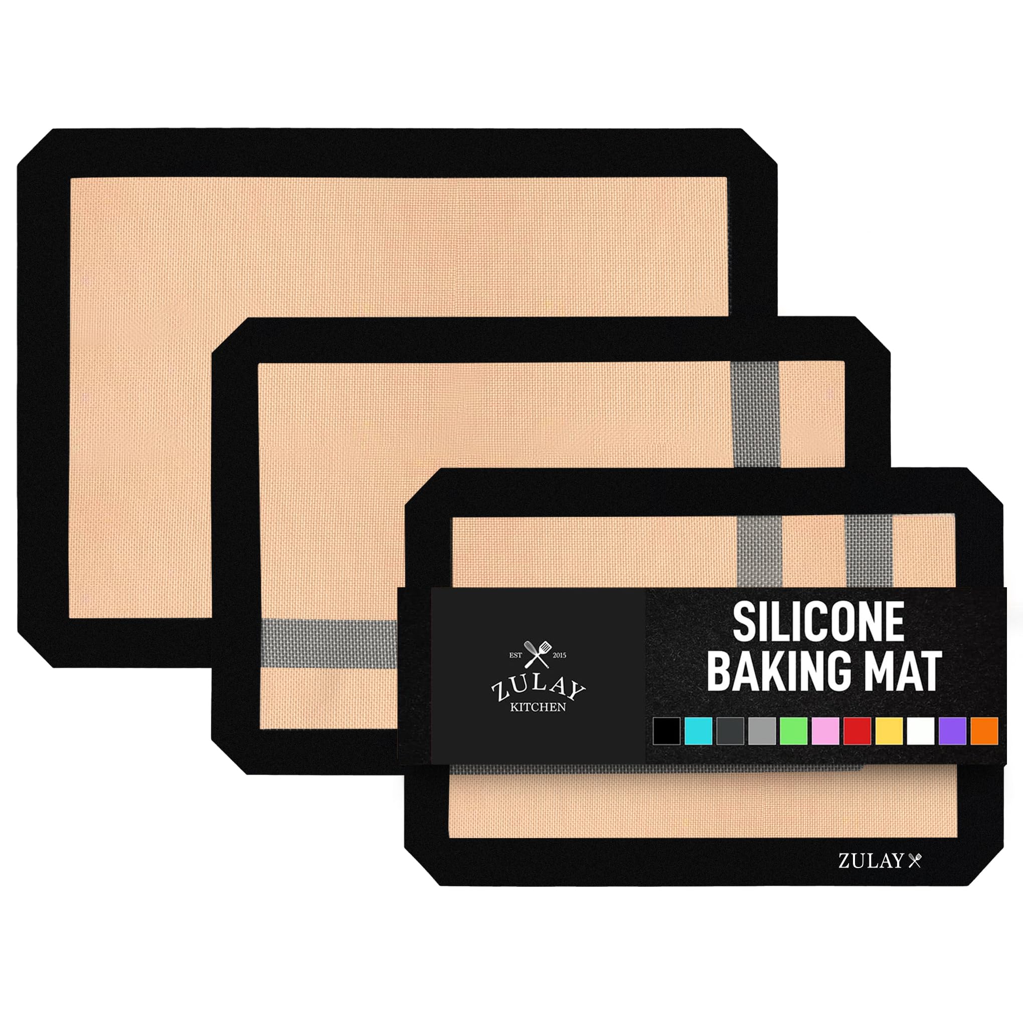 Zulay Kitchen 16.5"x11.6" 2-Pack Silicone Baking Mat - Reusable Nonstick Baking Sheet - Dark Gray