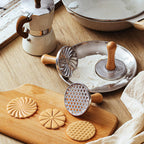 Wenqik 3 Pcs Cookie Stamps Round Metal Cookie Press Cutter Mold with Wooden Handle Cookie Embossing Stamp Mold Cookie Stamper Decorating Supplies for DIY Baking Cakes Pastries Easy to Use Gift Package