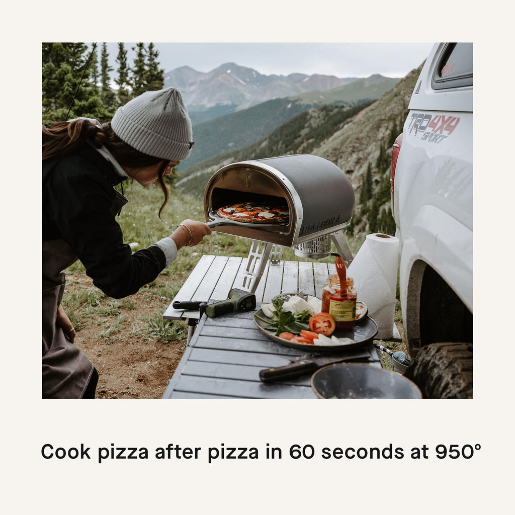 Piec do pizzy Gozney Roccbox Outdoor, szary, przenośny, opalany gazem i drewnem, klasy restauracyjnej