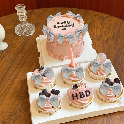 20 Pack Bow Cupcake Toppers Birthday Bowknot Ribbons Coquette Pink Bow High Footed Cup Balloon Wall Party Decorations Bridal Cake Dessert Picks Baby Girl Boy Wedding Party Supplies pink1