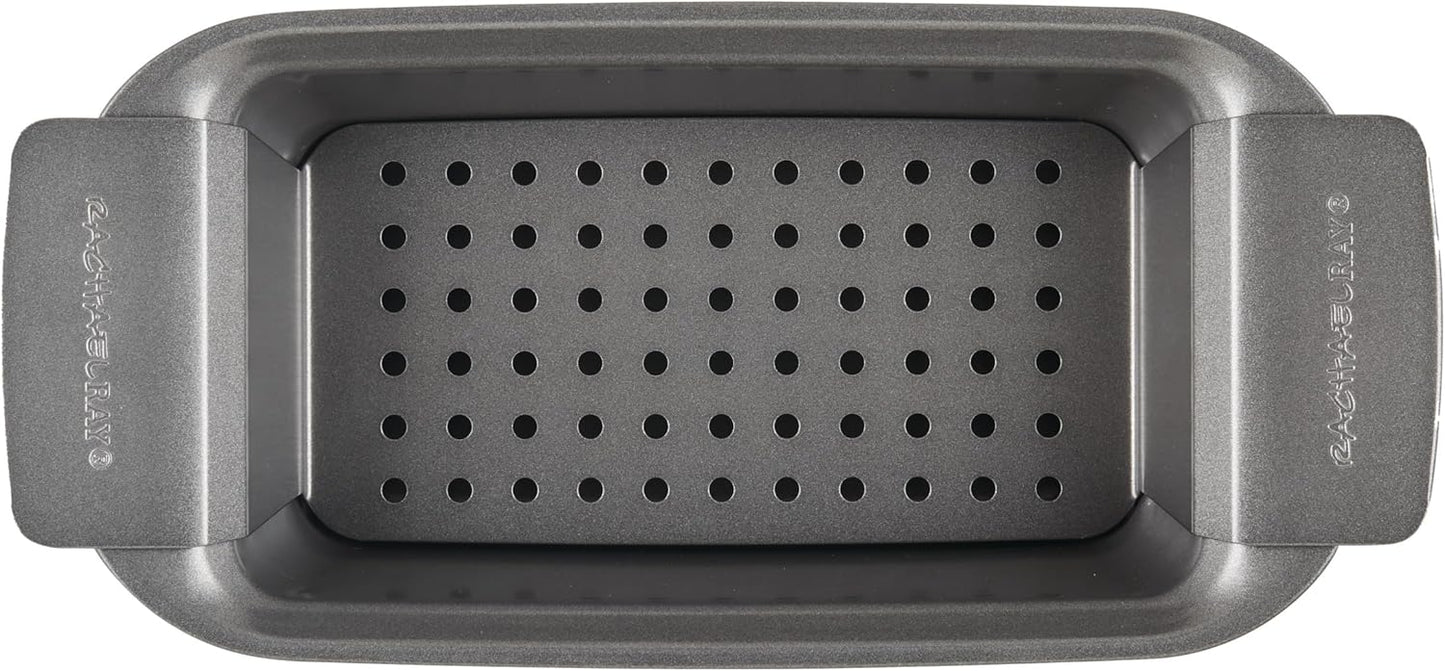 Rachael Ray Bakeware Meatloaf/Nonstick Baking Loaf Pan with Insert, 9 Inch x 5 Inch, Gray