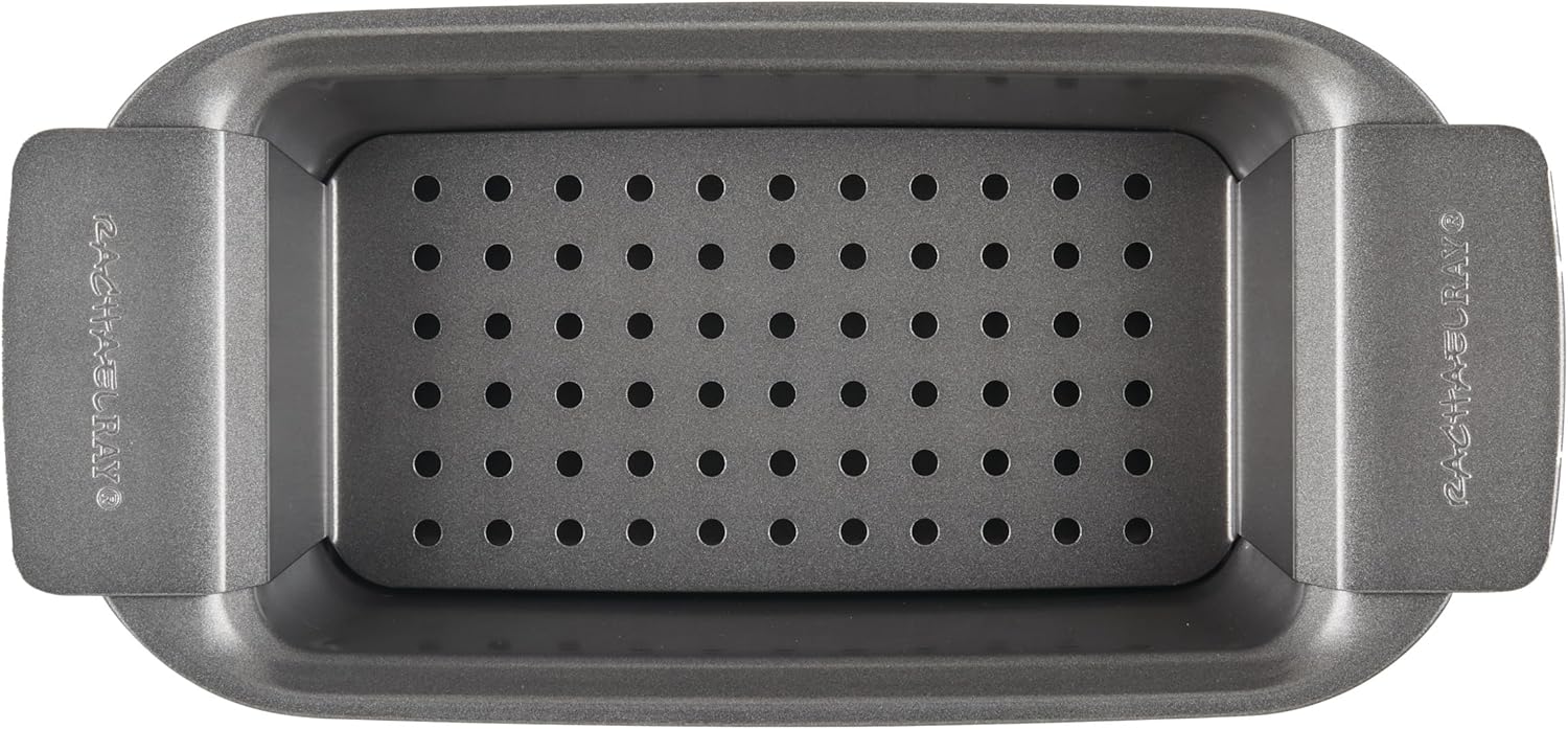 Rachael Ray Bakeware Meatloaf/Nonstick Baking Loaf Pan with Insert, 9 Inch x 5 Inch, Gray