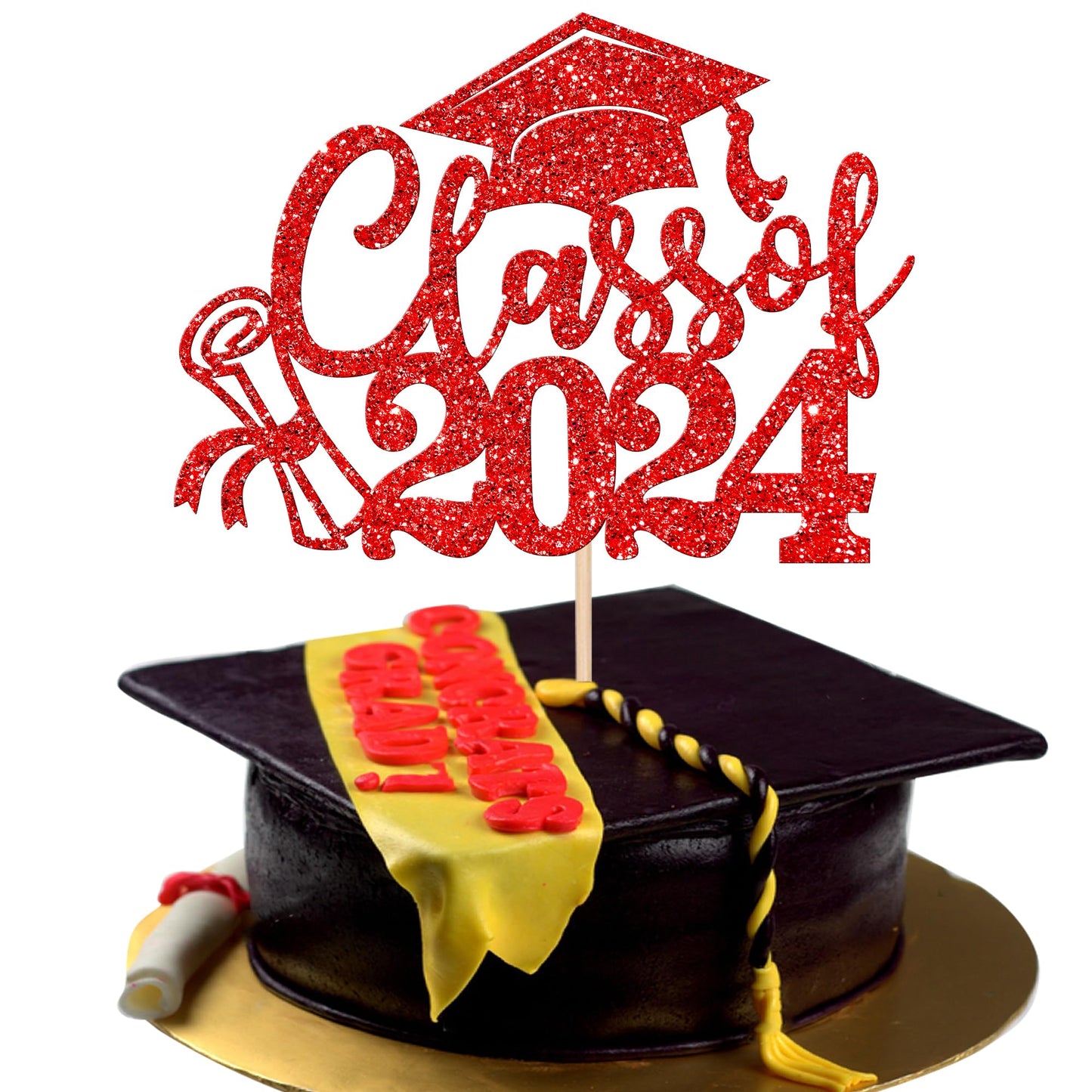 24 PCS 2025 Graduation Cupcake Toppers Glitter Diploma Congrats Grad Cap Cupcake Picks Class of 2025 Cake Decorations for 2025 Graduation Theme Party Supplies Pink