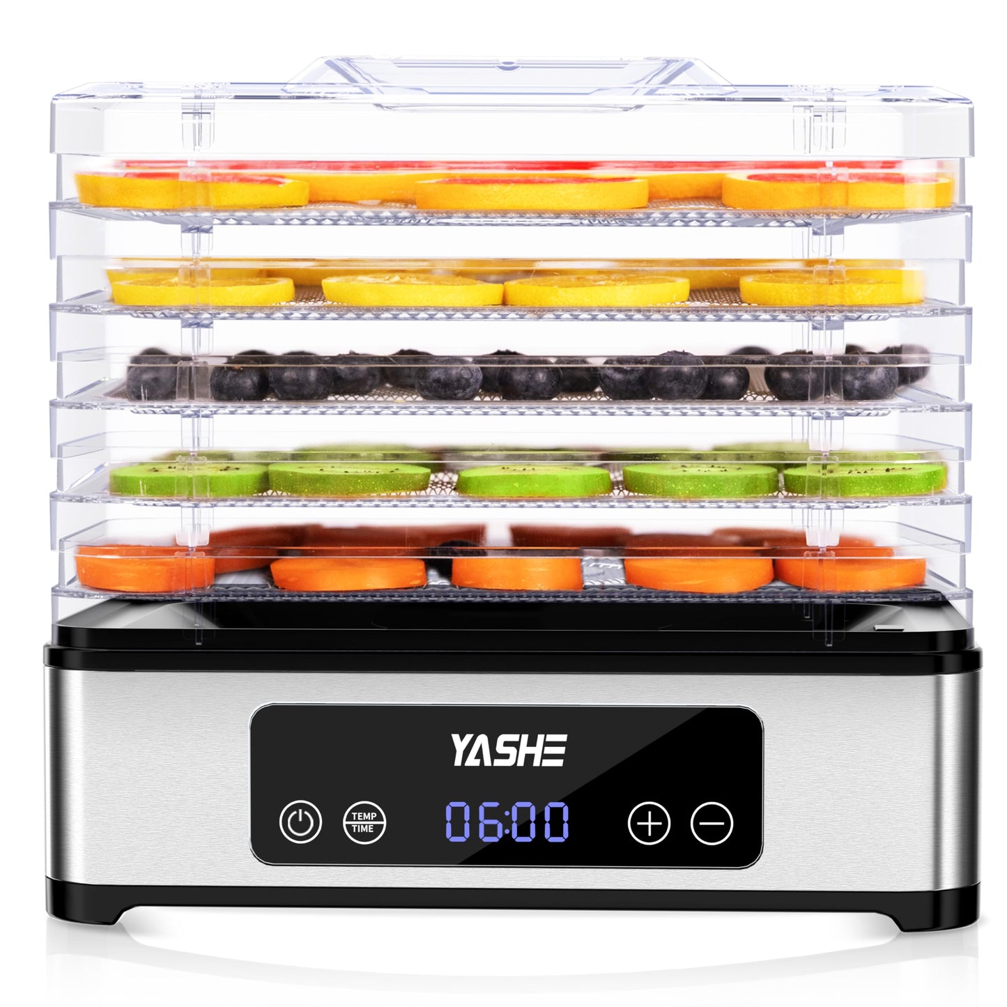 YASHE Food Dehydrator Machine, 5 Stainless Steel Trays Food Dryer, 48H Timer and Temperature Control, Recipes Book Included, 420W Dehydrators for Food and Jerky, Herbs, Meat, Fruit, Dog Treats