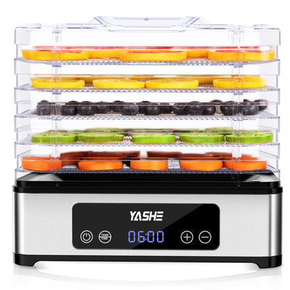 YASHE Food Dehydrator Machine, 5 Stainless Steel Trays Food Dryer, 48H Timer and Temperature Control, Recipes Book Included, 420W Dehydrators for Food and Jerky, Herbs, Meat, Fruit, Dog Treats