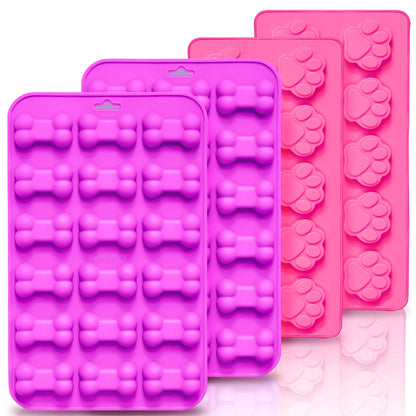 Anaeat Reusable Silicone Molds with Puppy Dog Paw and Bone Shaped, Flexible & Non-Stick Ice Cube Tray, Candy and Chocolate Making Mold for Homemade Baking Dog Treats, Jelly, Biscuit & Cupcake (2 Pack)