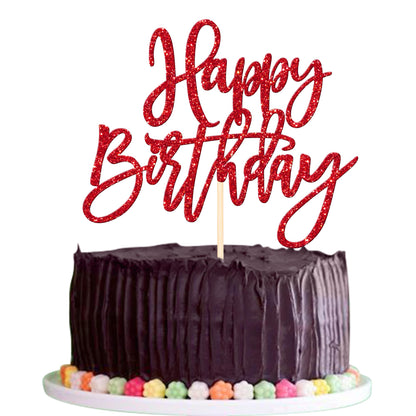 1 PCS Happy Birthday Cake Topper Glitter Cake Pick for Celebrating Anniversary Theme Party Cake Decorations Supplies Light Pink